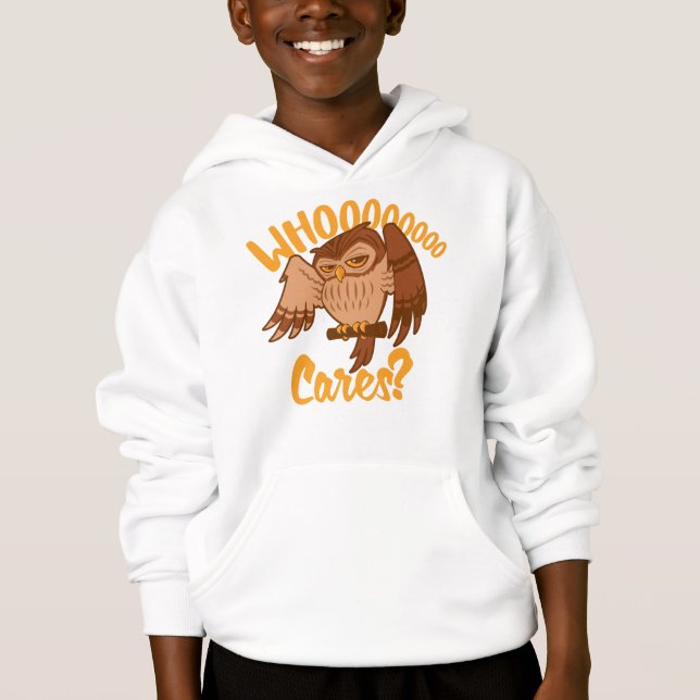 Vem Cares Funny Carefree Tecknad Uggla Teckning T Shirt (Framsida)