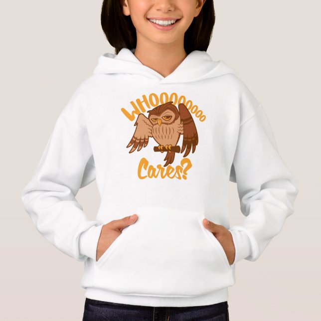 Vem Cares Funny Carefree Tecknad Uggla Teckning T Shirt (Framsida)