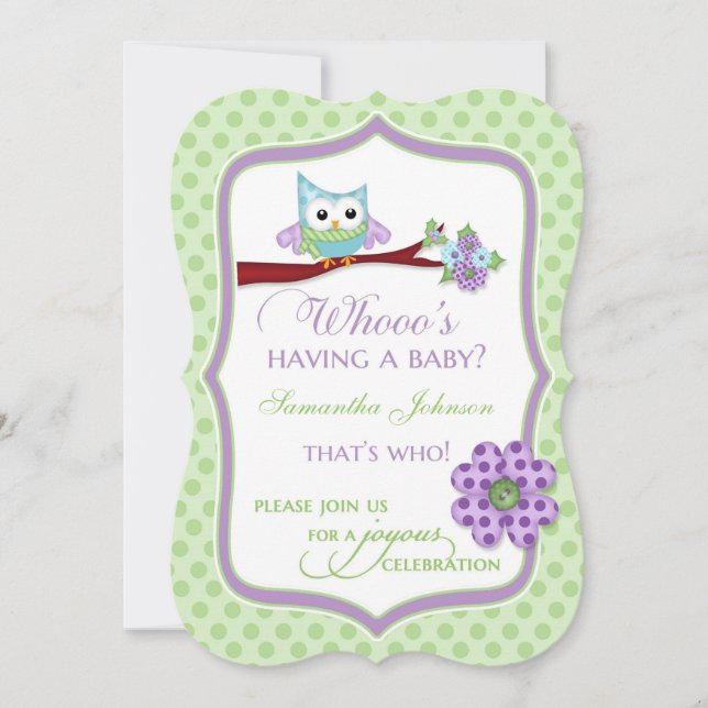 Vem får barn? Uggla baby shower inbjudan (Framsida)