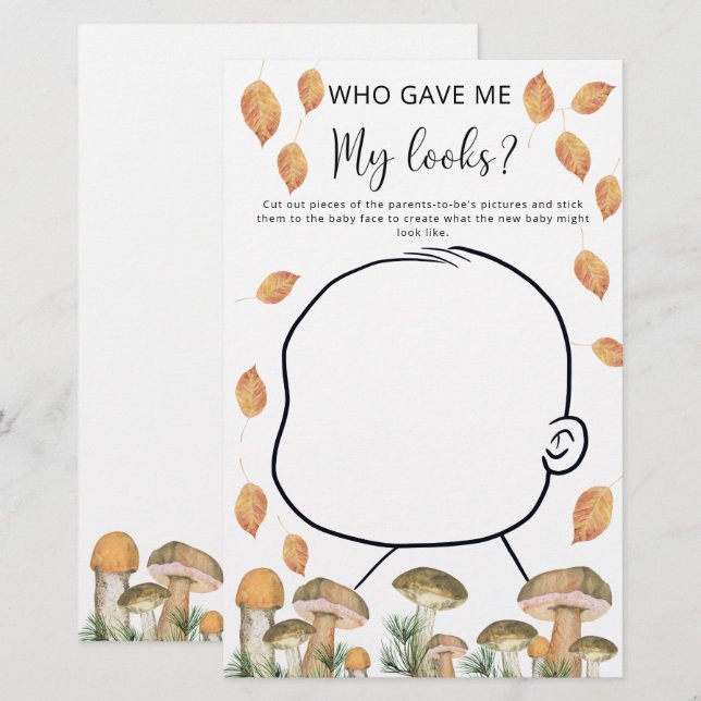 Vem gav mig mitt utseende baby shower spel (Fram/baksida)