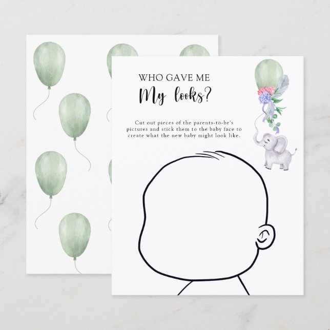 Vem gav mig mitt utseende baby shower spel (Fram/baksida)
