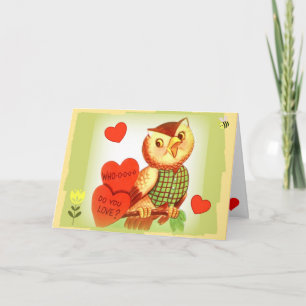 Vem gör du Kärlek? Retro Uggla Valentine Card Helgkort