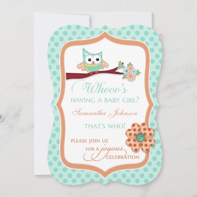 Vem har en Flicka? Aqua & Peach Inbjudningar (Framsida)