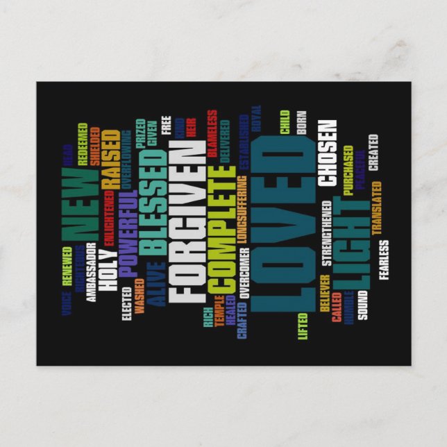 Vem jag är i Kristus Mörk-bakgrunden Vykort (Framsida)