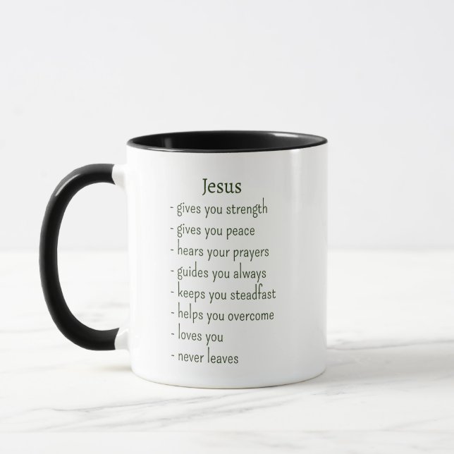 Vem Jesus är Tröstande Påminnelse Småpresent Mugg (Vänster)