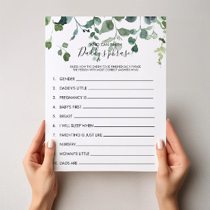Vem kan Avsluta Pappor Phrase Baby Shower-spel