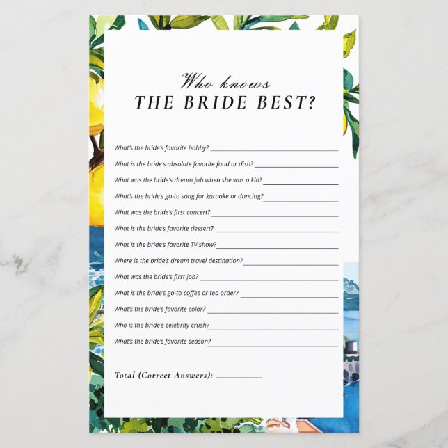 Vem Känner Bruden Bäst Amalfi Bröllopsfest (Framsida)