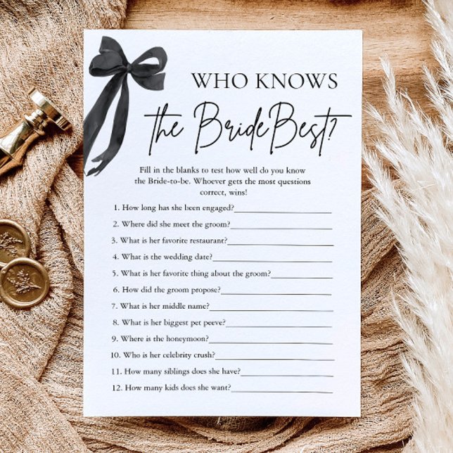 Vem Känner Bruden Bäst Bröllopsfestspel Inbjudningar (Bow Who Knows The Bride Best Bridal Shower Game)