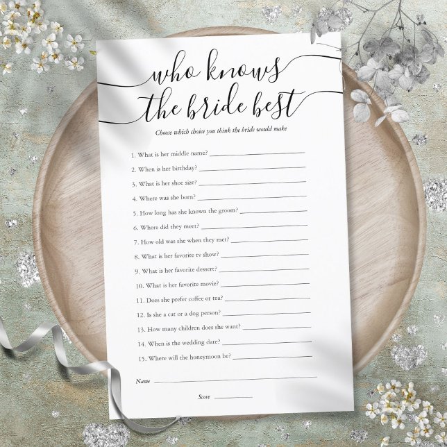 Vem Känner Bruden Bäst Bröllopslek (Who Knows The Bride Best Bridal Shower Game)