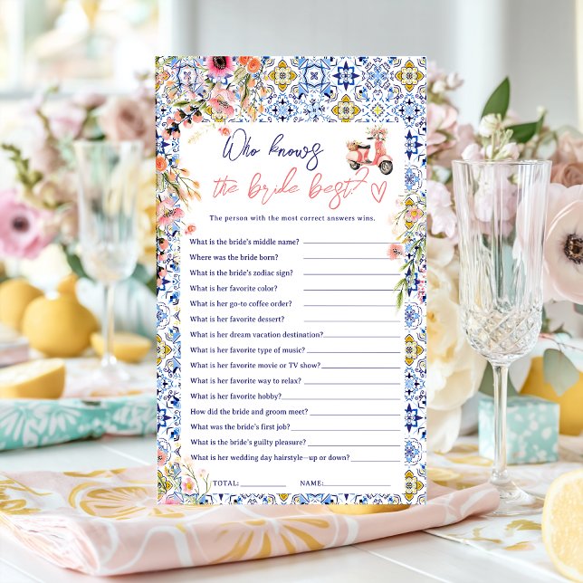 Vem känner bruden bäst italiensk brudfestlek (Who know the bride best italian bridal shower game)