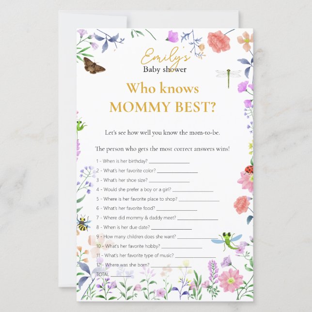 Vem Känner Mamma Bäst? Baby Shower-spel (Framsida)