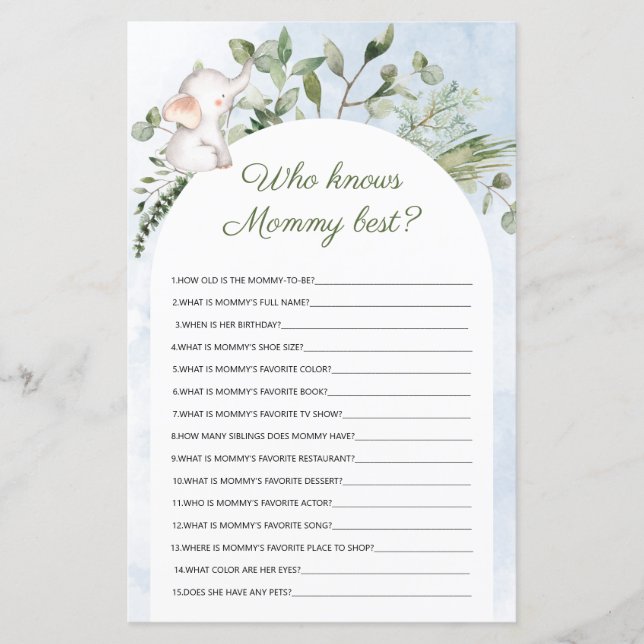 Vem känner Mamma bäst Blå Baby Shower-spel (Framsida)