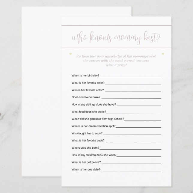 Vem Känner Mamma Bäst Gissningspelet Stjärnor Rosa (Fram/baksida)