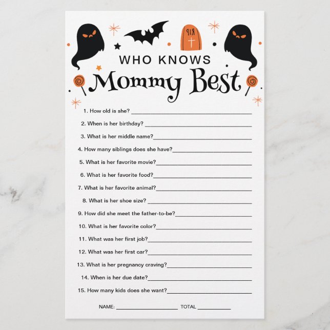 Vem Känner Mamma Bäst Halloween Baby Shower-spel (Framsida)