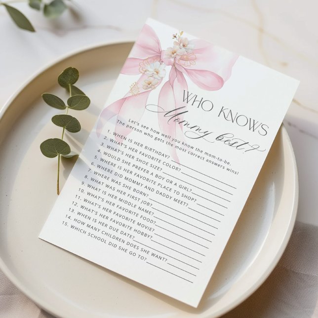 Vem känner mamma bäst Rosa Bow babyduschspel (Skapare uppladdad)