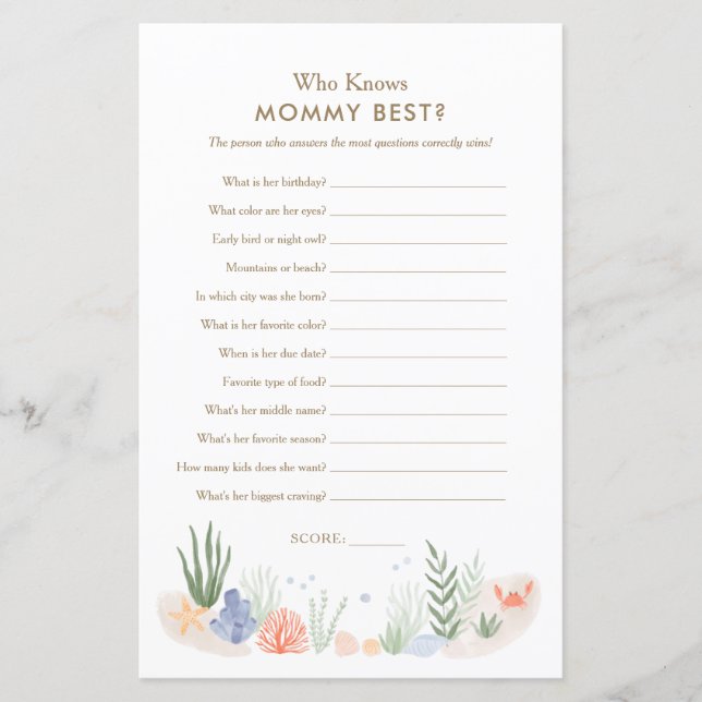 Vem Känner Mamma Bäst Under Havet Baby Shower (Framsida)