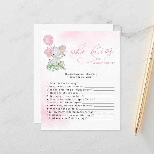 Vem känner Mamma Best Elephant Baby Shower-spel (Fram/Back In Situ)