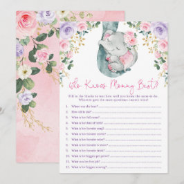 Vem känner Mamma Best Elephant Baby Shower-spel Inbjudningar