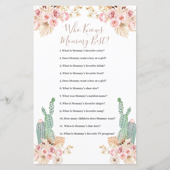 Vem känner Mamma Best Game Boho Cactus Pappra Laka (Framsida)