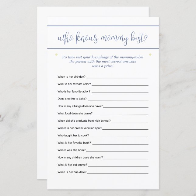 Vem känner Mamma Best Guessing Game Stars Blue (Fram/baksida)