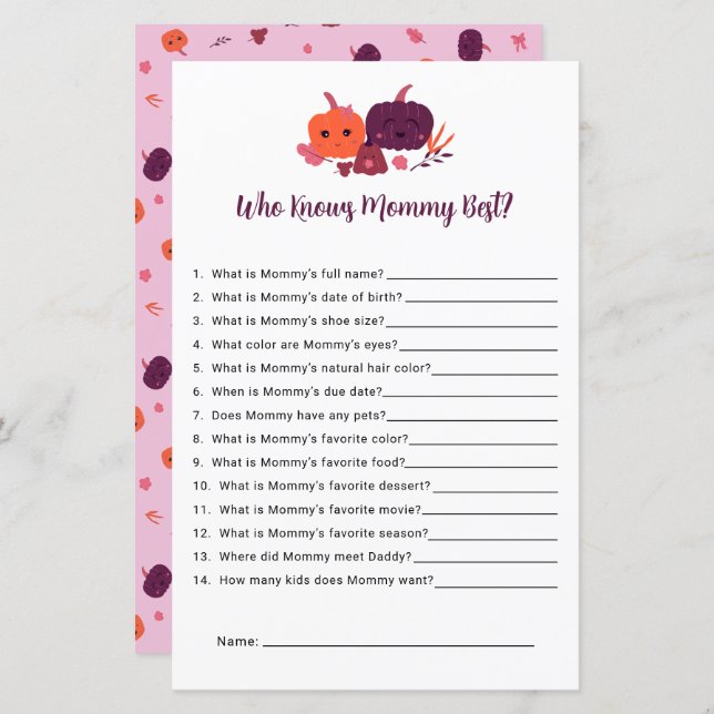 Vem känner Mamma Best Little Pumpkin Baby Shower (Fram/baksida)