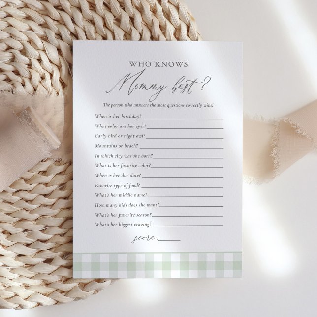 Vem känner Mamma Best Sage Gingham Baby Shower Gam Inbjudningar (Skapare uppladdad)