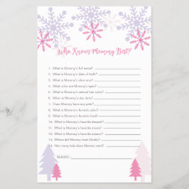 Vem känner Mamma Best Snowflake Baby Shower-spel Flygblad