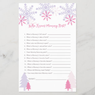 Vem känner Mamma Best Snowflake Baby Shower-spel Flygblad