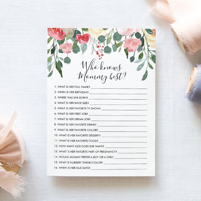 Vem känner Mamma Best? Spelkort för babyvisningspr Inbjudningar (Skapare uppladdad)