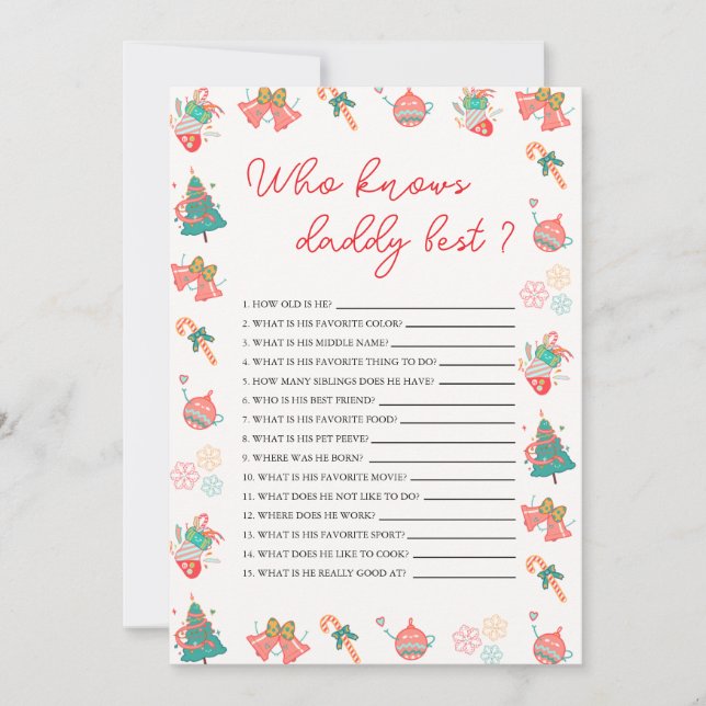 Vem Känner Pappa Bäst Jul Baby Shower Kort (Framsida)
