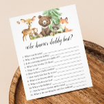 Vem känner pappa Best Game Animals Baby Shower Flygblad<br><div class="desc">Vem känner pappa bäst? Spelet är ett exempel på skogsdjur.</div>