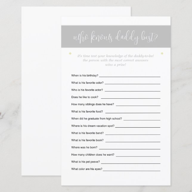 Vem känner pappa Best Guessing Game Stars Modern (Fram/baksida)