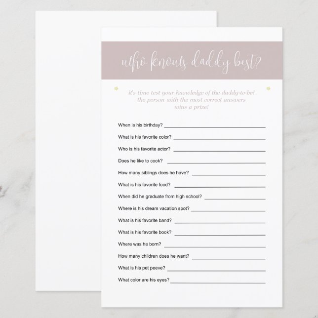 Vem känner pappa Best Guessing Game Stars Rosa (Fram/baksida)