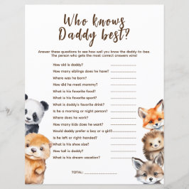 Vem känner pappa Woodland Animals Baby Shower Game