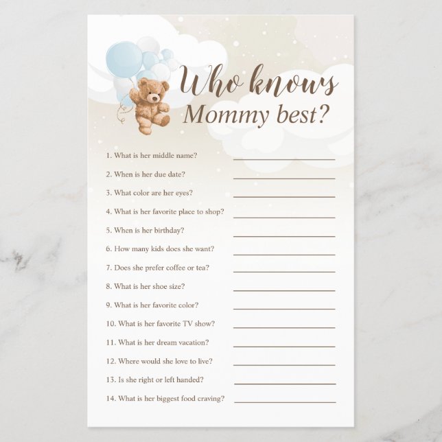 Vem känner till bästa Nalle för babyvisningsspel f Flygblad (Framsidan)