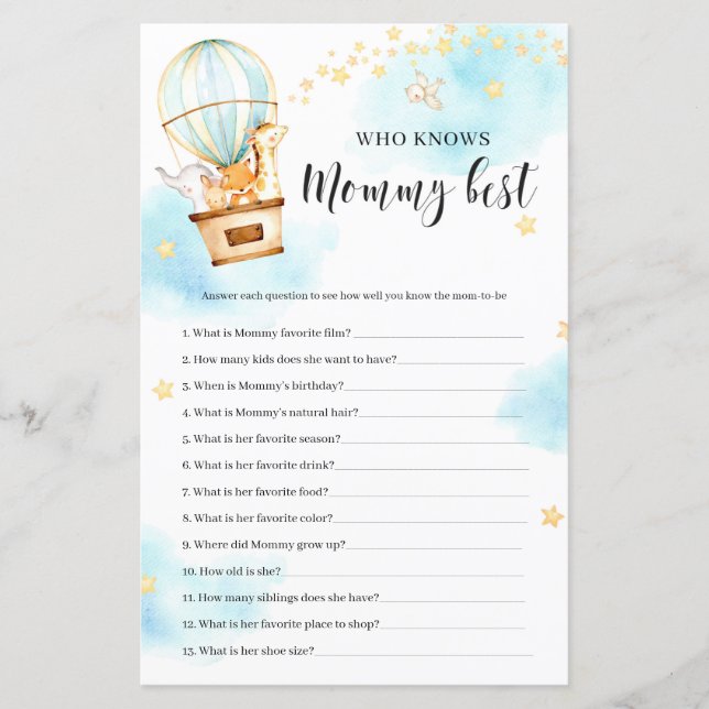 Vem känner till mamma Best Baby Shower-spel (Framsida)
