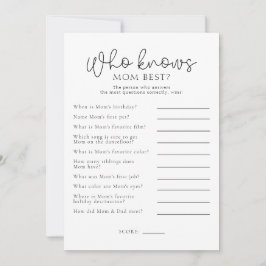 Vem känner till Mamma Best Baby Shower-spelkort Inbjudningar