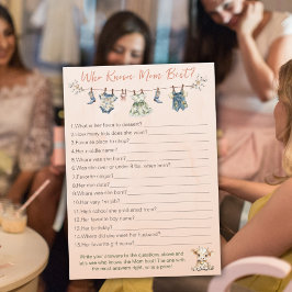 Vem känner till Mamma Best Clothesline Baby Shower Rådkort