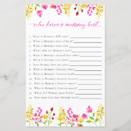 Vem känner till Mamma Wildblommor Baby Shower-spel
