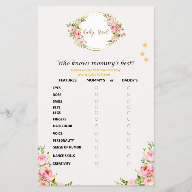 Vem känner till Mammans bästa babyvisningsspel Flygblad (Framsidan)