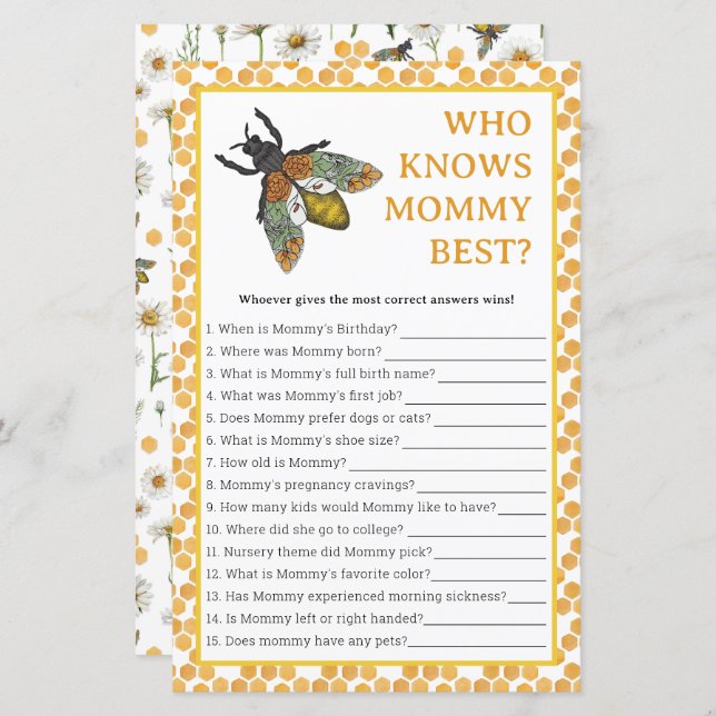 Vem känner till Mammans bästa babyvisningsspel | H (Fram/baksida)