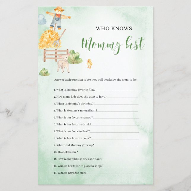Vem känner till mammans bästa tema Baby Shower-spe (Framsida)