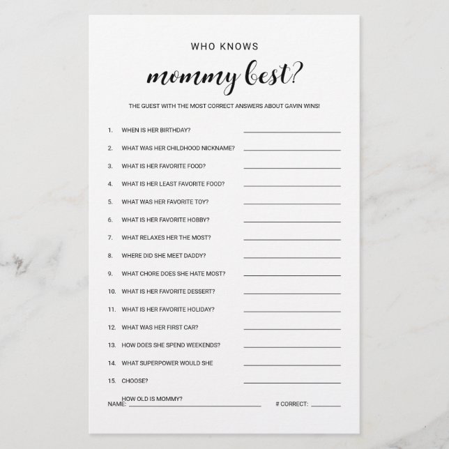 Vem känner till Mammans vänliga babyvisningsspel i Flygblad (Framsidan)