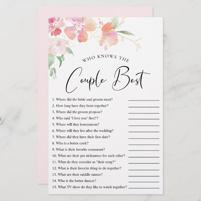 Vem känner till matchen för bästa Blommigt för par (Fram/baksida)