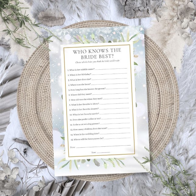 Vem känner till matchen för bästa vinter-Möhippan (Who Knows The Bride Best Winter Bridal Shower Game)