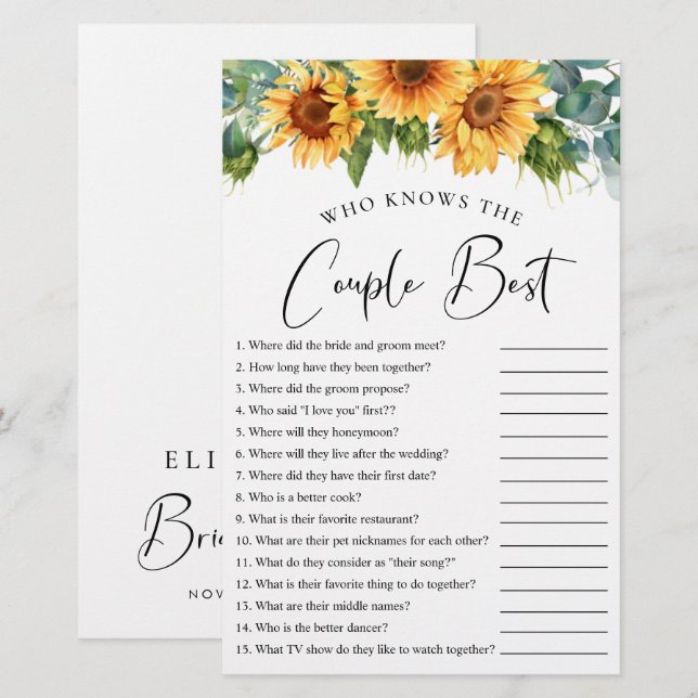 Vem känner till paret Best Solros Shower Game? (Fram/baksida)