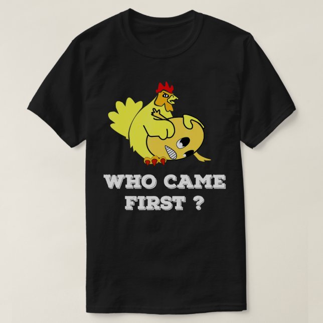 Vem kom första kycklingen eller Egg Funny Manar Wo T Shirt (Design framsida)