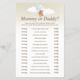 Vem sa att det var Blue Nalle Baby Shower Game Flygblad