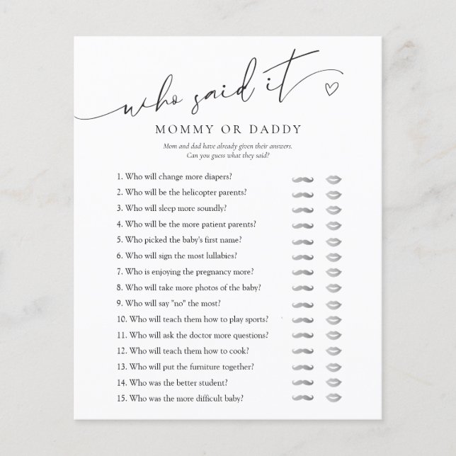 Vem sa det, Mamma eller pappa minimalist Baby Show (Framsida)