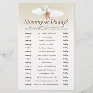 Vem Sa Det Sage Teddy Bear Baby Shower-spel Flygblad